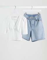 Thumbnail for your product : Stradivarius v-neck top with button detail in white