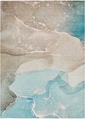 Orren Ellis 8' X 10' Teal Abstract Washable Non Skid Indoor Outdoor Area Rug