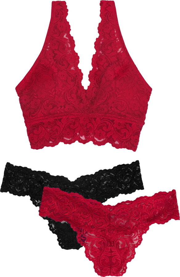 Smart & Sexy Women’s Signature Lace Deep V Bralette and 2 Pack Thong Panty Lingerie Set, SA1517
