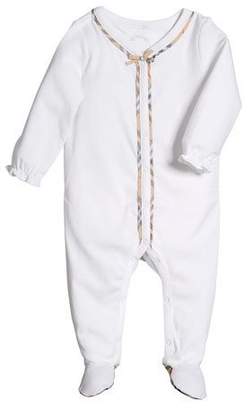 Burberry Jacey Check-Trim Footie Pajamas, Size 1-9 Months