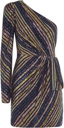 Self-Portrait Stripe Sequin Asymmetric Mini Dress