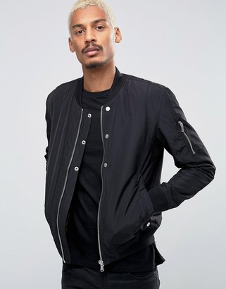 Esprit Quilted Nylon Bomber Jacket in Black