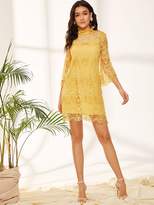 Thumbnail for your product : Shein Ruffle Mock-neck Embroidered Mesh Dress
