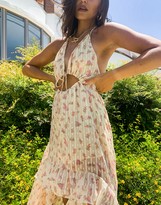 Thumbnail for your product : ASOS DESIGN high low hem tie front beach dress in yellow ditsy floral print