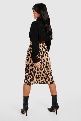 boohoo Petite Leopard Print Bias Cut Midi Skirt