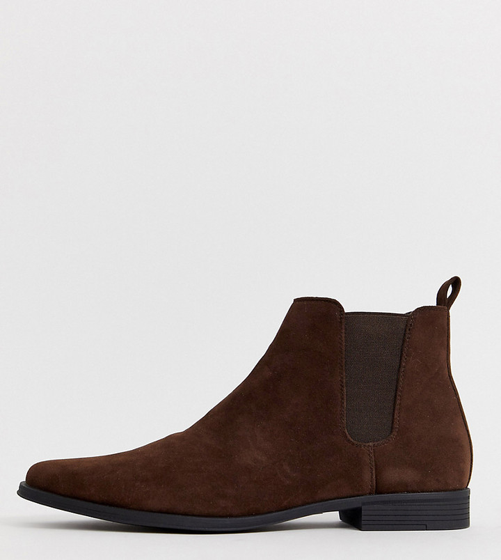 ASOS DESIGN Wide Fit chelsea boots in brown faux suede -