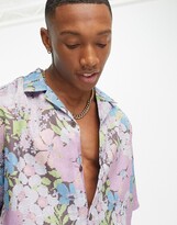 Thumbnail for your product : ASOS DESIGN Unisex boxy oversized revere shirt in floral print