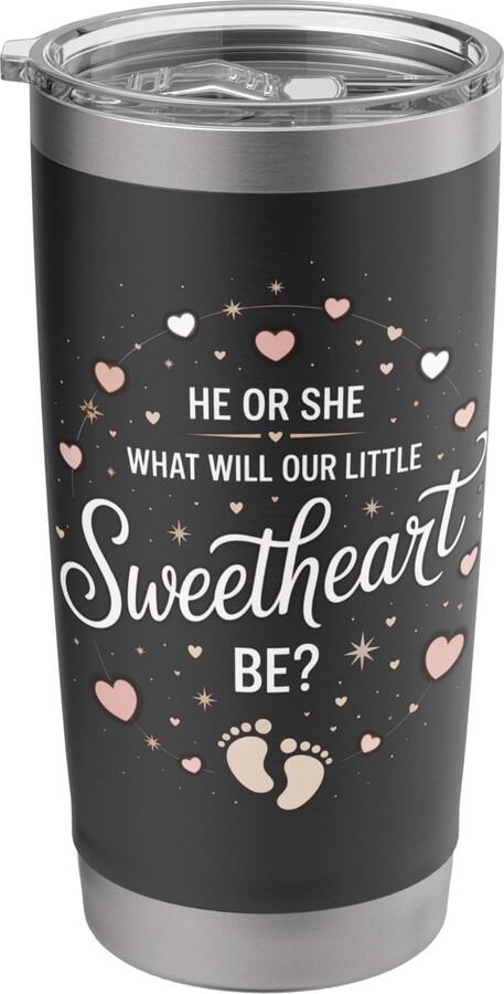 Gender Reveal Baby Valentine Funny Tees He Or She What Will Our Little Valentine Be Gender Reveal Stainless Steel Insulated Tumbler