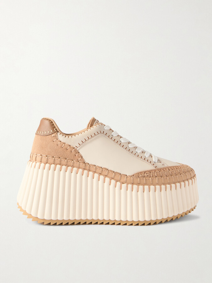 Chloé Nama Suede-trimmed Leather Platform Sneakers - Neutrals