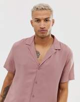 Thumbnail for your product : ASOS Design DESIGN relaxed deep revere viscose shirt in dusty pink