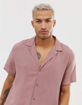 ASOS Design DESIGN relaxed deep revere viscose shirt in dusty pink