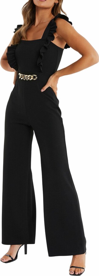 Quiz Scuba Crepe Chain Front Frill Jumpsuit