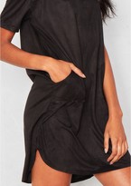 Thumbnail for your product : Missy Empire Jessi Black Faux Suede Pocket T Shirt Dress