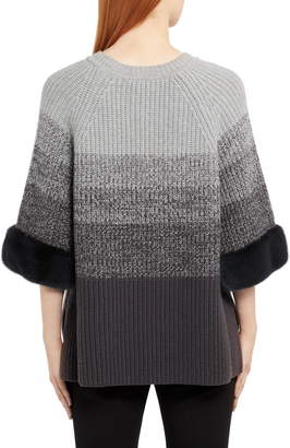 Fendi Degrade Wool & Cashmere Sweater with Genuine Mink Fur Cuffs
