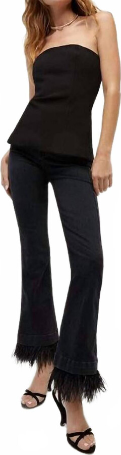 Veronica Beard Carson High Rise Ankle Flare W/ Feather Trim In Washed Onyx