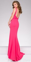 Thumbnail for your product : Jovani Ruched High Slit V-neck Prom Dress