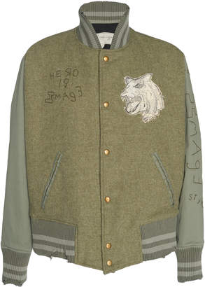 Greg Lauren Appliquéd Wool-Blend Varsity Jacket