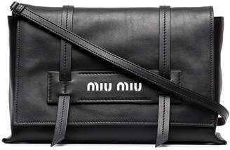 Miu Miu black logo embossed leather shoulder bag