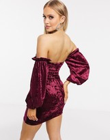 Thumbnail for your product : Chi Chi London Club L London velvet ruched mini dress in burgundy