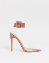Thumbnail for your product : Simmi Shoes Simmi London Nova blush croc clear detail heeled sandals