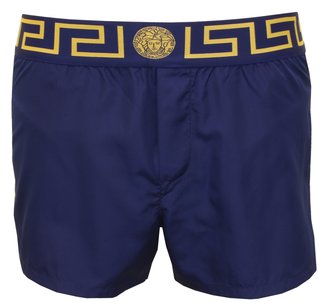 Versace Iconic Gold Detailing Luxe Men's Swim Shorts, Blue