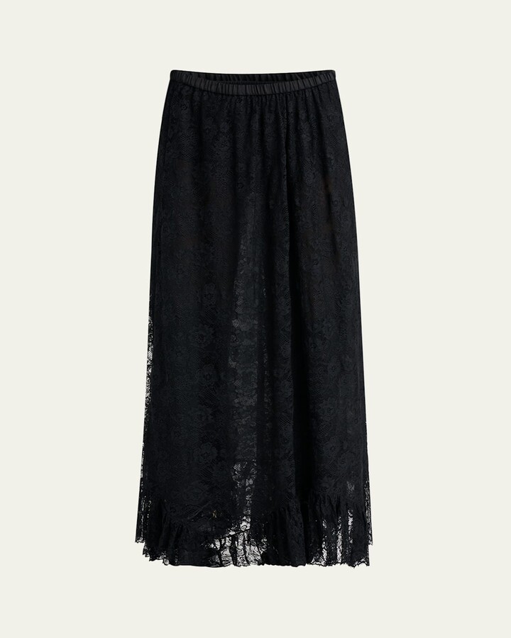 Chloé Flower Lace Ruffle-Hem Maxi Skirt