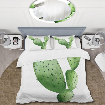 Design Art Green Southwestern Cactus - Tropical Duvet Cover Set - Microfiber Polyester