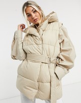Thumbnail for your product : Bershka padded gilet with hood in ecru