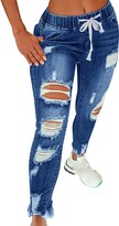 Thumbnail for your product : Peuignao High Waisted Jeans Women Skinny Jeans Women Jean Jeggings For Womens Ripped Jeans High Rise Denim Jeans For Women Lady Slim Rip High Waist Jeans Trousers Ladies Pants Oversized Relaxed Jeans Grey 2XL