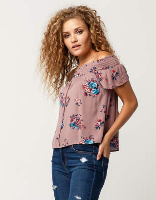 Lily White Floral Womens Off The Shoulder Top