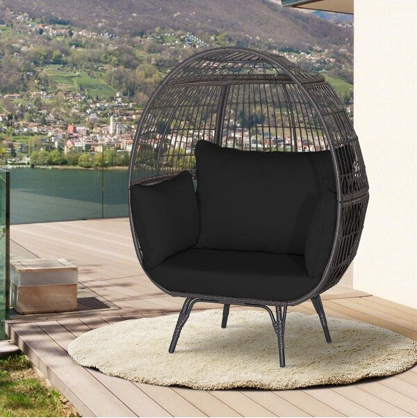 Costway CostwayPatioOversizedRattanWickerEggChairLoungeBasket4CushionIndoor&Outdoor