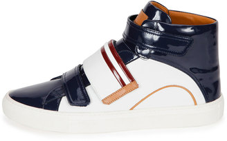 Bally Herick Patent Leather High-Top Sneaker, White