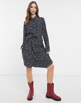 Thumbnail for your product : Brave Soul tie waist midi shirt dress in black with heart print