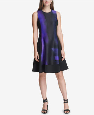 DKNY Printed Sleeveless Fit & Flare Dress