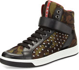 Thumbnail for your product : Prada Camouflage High-Top Nylon Sneaker, Green