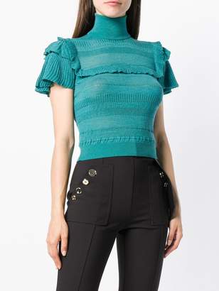 Elisabetta Franchi frilled cropped knitted top