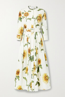 Oscar de la Renta Belted Floral-print Cotton-blend Poplin Shirt Dress