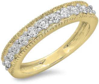 DazzlingRock Collection 0.50 Carat (ctw) 14K Yellow Gold Round Diamond Ladies Millgrain Wedding Stackable Band 1/2 CT (Size 8)