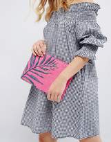 Thumbnail for your product : South Beach Hot Pink Straw Clutch Bag With Palm Embroidery