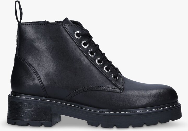 Carvela Trinket Lace Up Block Heel Leather Ankle Boots, Black