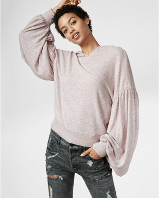 Express brushed balloon sleeve popover hoodie