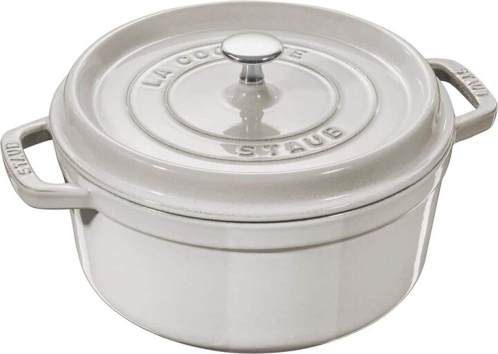 Staub Cast Iron 7 qt. Round Cast Iron Dutch Oven in White Truffle with Lid