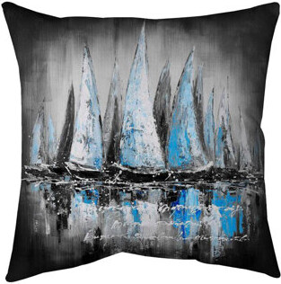 Begin Edition International Inc. Blue Sailboats Coastal Black – Outdoor Throw Pillow with Insert Weather-Resistant