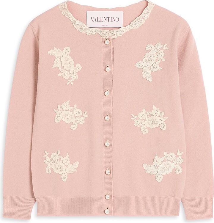 Valentino Garavani Women's Embroidered Cardigan with Lace Inserts - Blue Ivory - Size Small