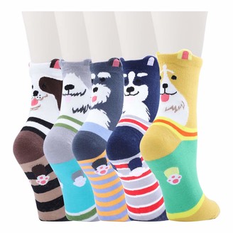 CUQOO 5 Pairs of Women Dog Socks Back Face Paws Cotton Dog Puppy Animal Funky Novelty Funny Socks Everyday Wear Ankle Socks Birthday Christmas Gift