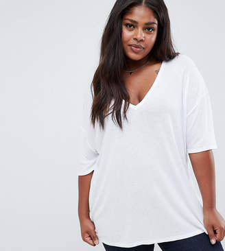 ASOS Curve DESIGN Curve oversized v-neck t-shirt in lightweight rib in white