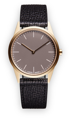 Uniform Wares C33 Women's two-hand watch in PVD satin gold with black textured calf leather strap