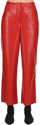red high waisted faux leather pants