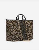 Thumbnail for your product : Dolce & Gabbana Large Capri Shopping Bag In Jacquard Raffia With Leopard Print