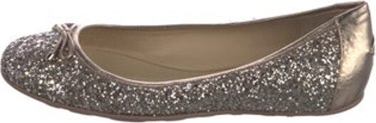 Jimmy Choo Glitter Ballet Flats Neutrals Semi-Pointed Toes with Glitter Accents Includes Dust Bag